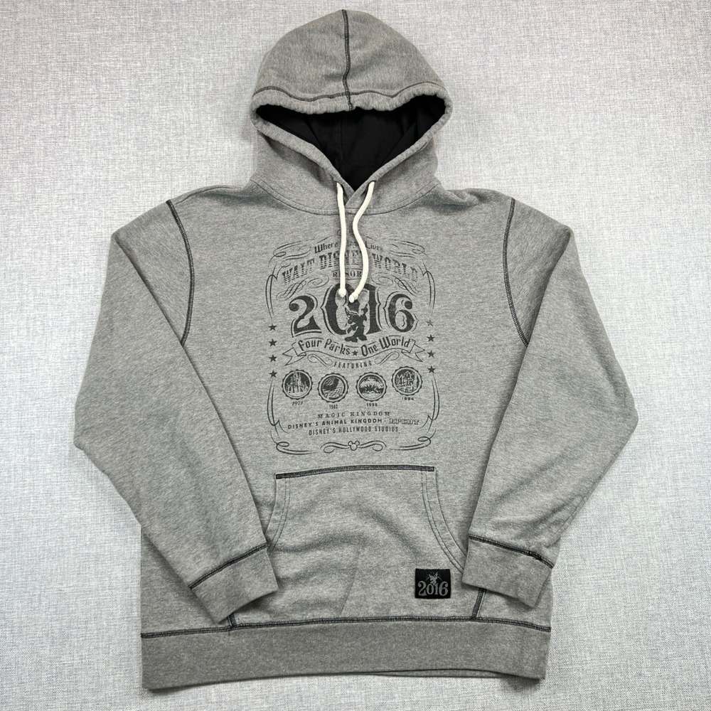 Walt Disney World Resort 2016 Four Parks One World Gray Hoodie Mens Medium